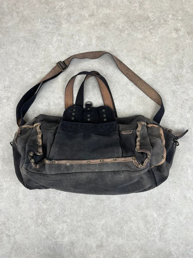 Diesel Grey & Brown Studded Cotton Army Shoulder Bag zhxWJxi 3