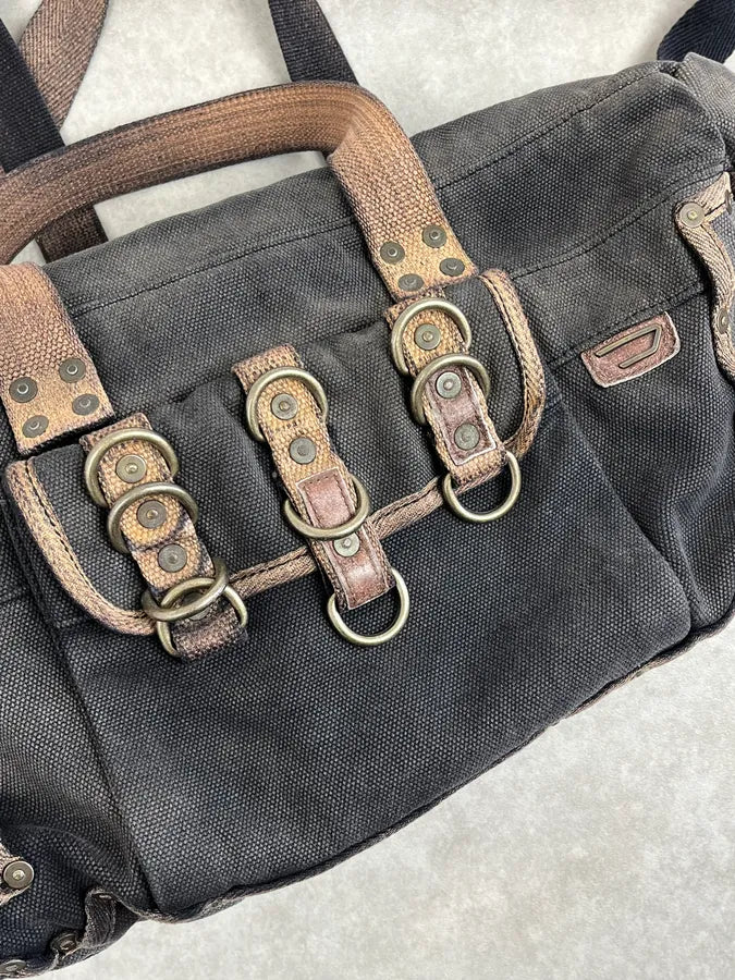 Diesel Grey & Brown Studded Cotton Army Shoulder Bag zhxWJxi 12