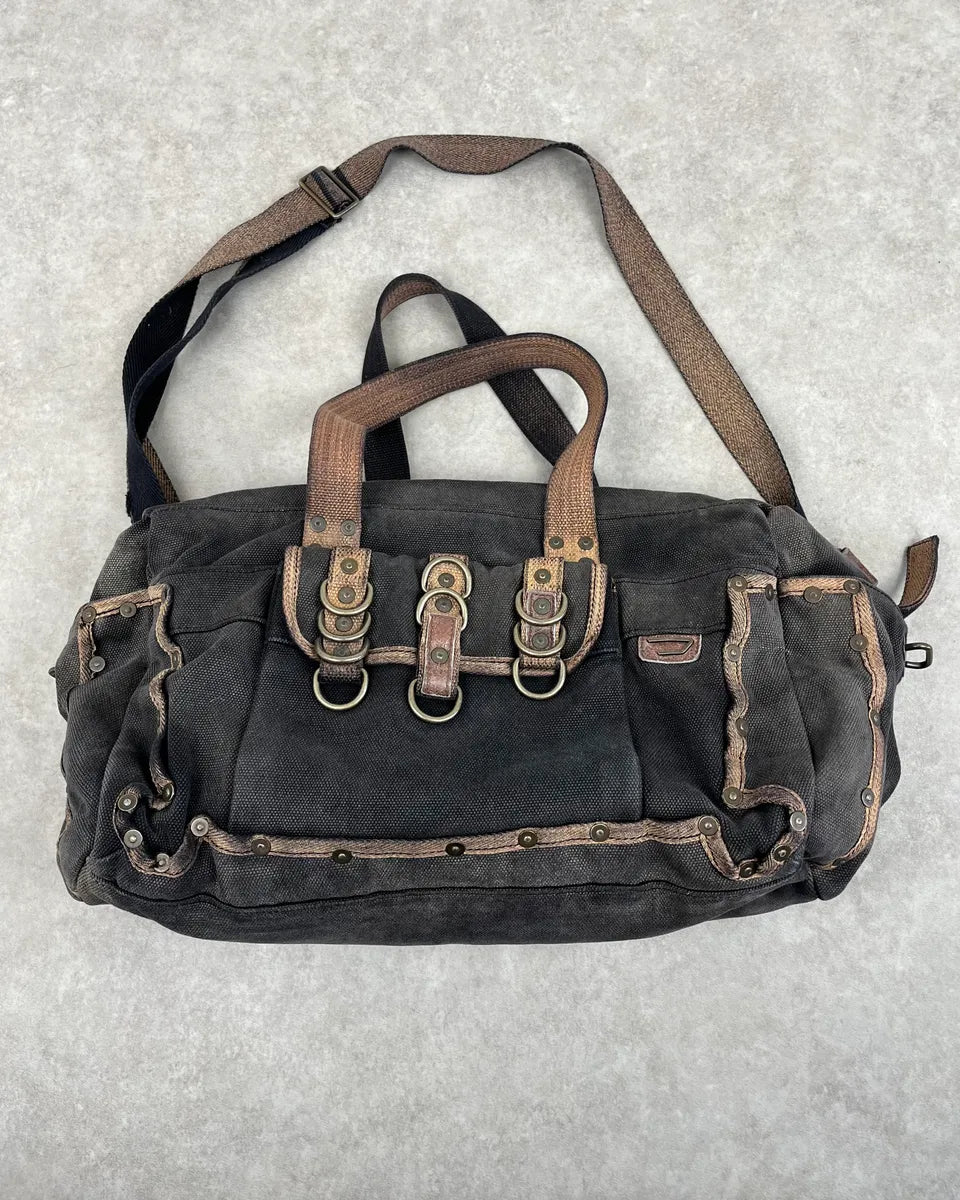 Diesel Grey & Brown Studded Cotton Army Shoulder Bag zhxWJxi 0