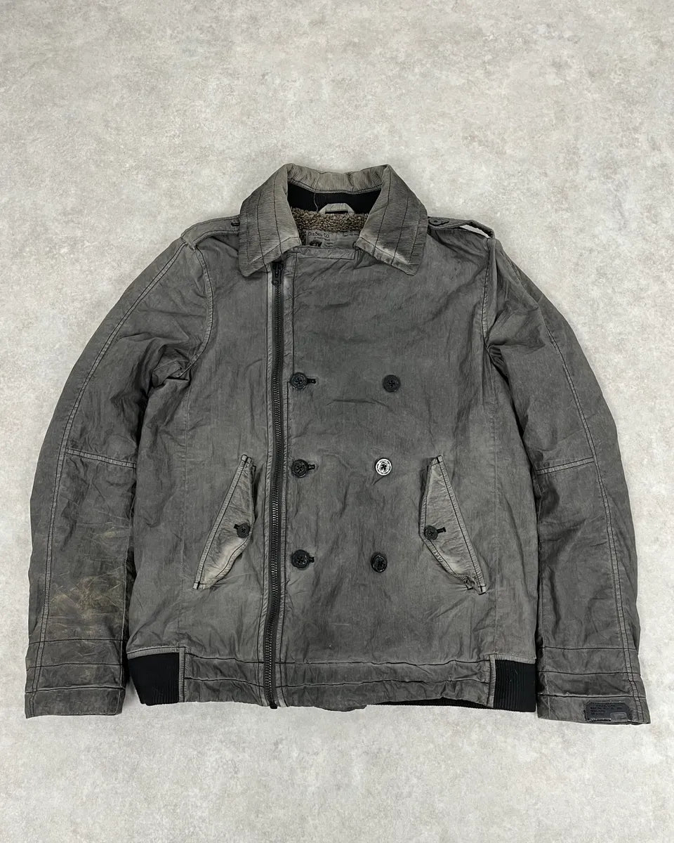 2000s Diesel Grey Asymmetrical Caban Jacket NzKNbKG 0