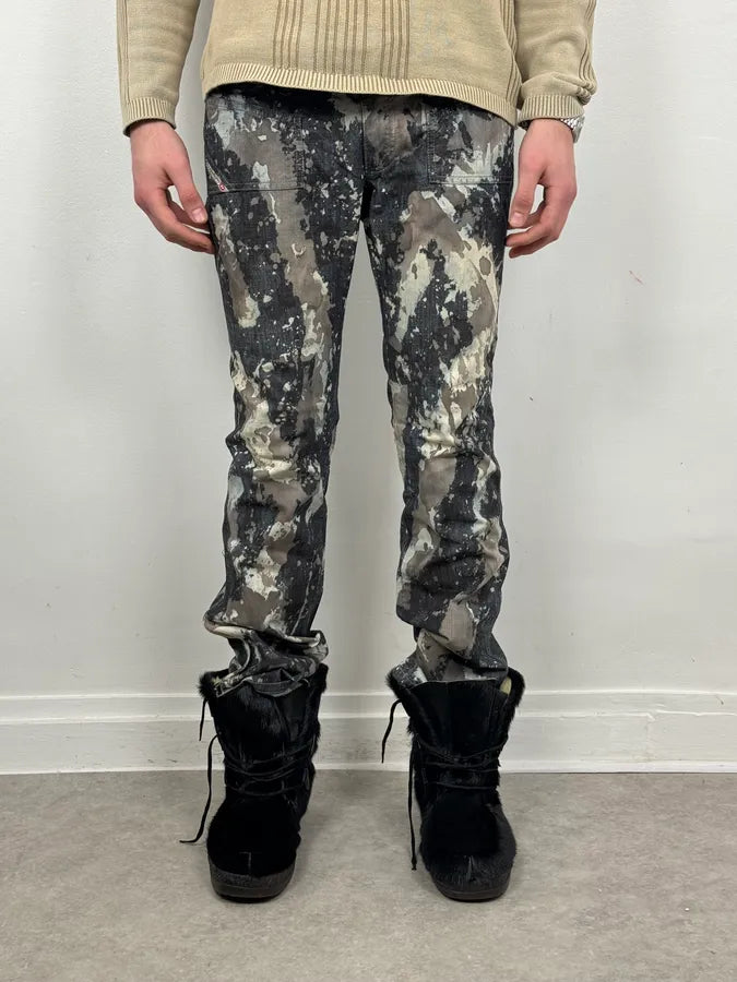 2000s Diesel Grey Painted Splash Abstract Pants sACFpMW 0