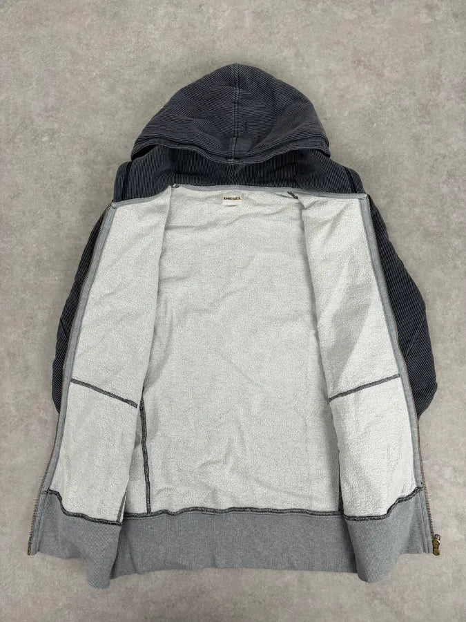 2000s Diesel Grey Striped Cozy Zip-up Hoodie EXyoXTc 6