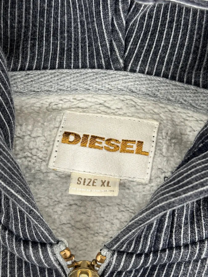 2000s Diesel Grey Striped Cozy Zip-up Hoodie EXyoXTc 10