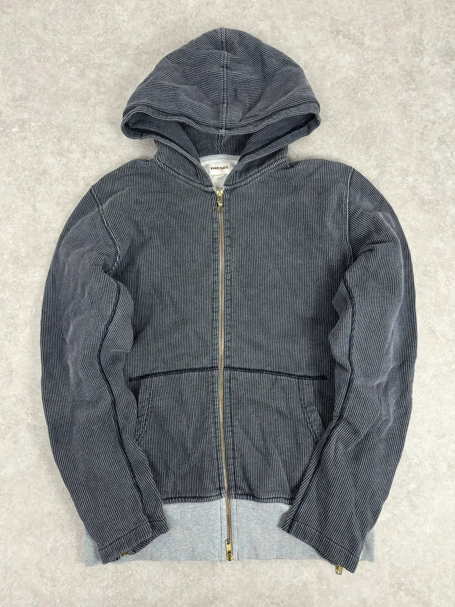 2000s Diesel Grey Striped Cozy Zip-up Hoodie EXyoXTc 0