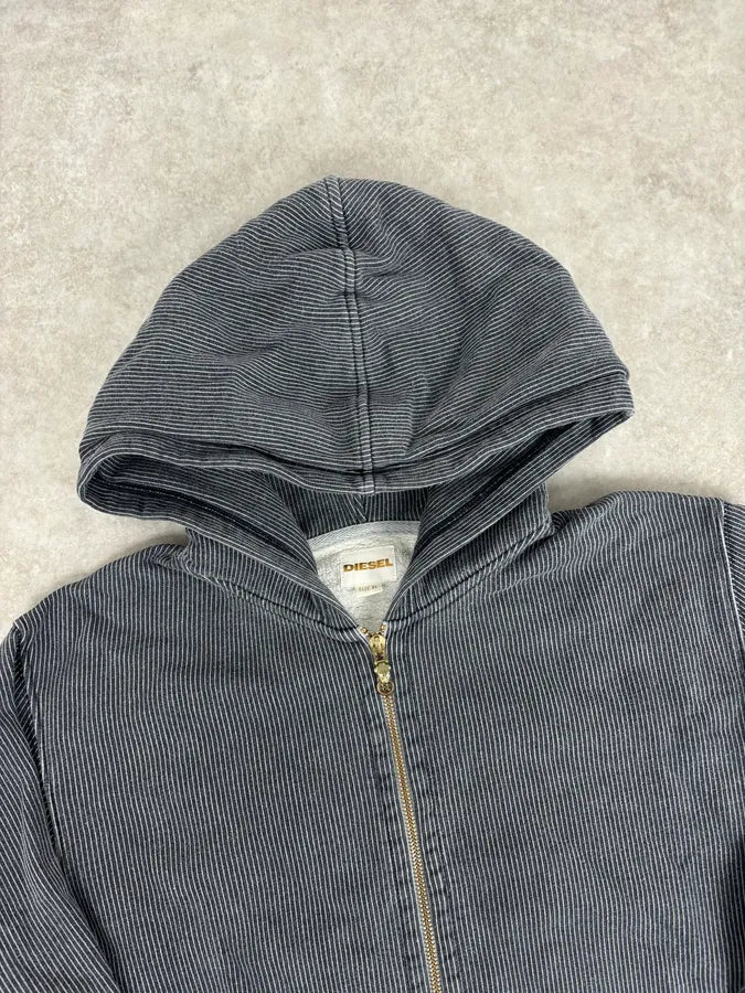 2000s Diesel Grey Striped Cozy Zip-up Hoodie EXyoXTc 3