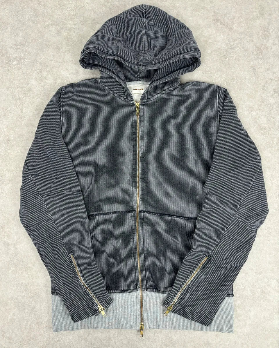 2000s Diesel Grey Striped Cozy Zip-up Hoodie EXyoXTc 9