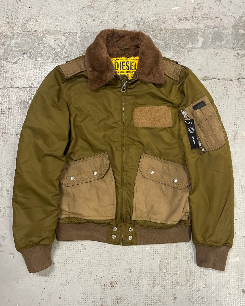 2000s Diesel Khaki Collar Cargo Bomber Jacket jknRokg 0