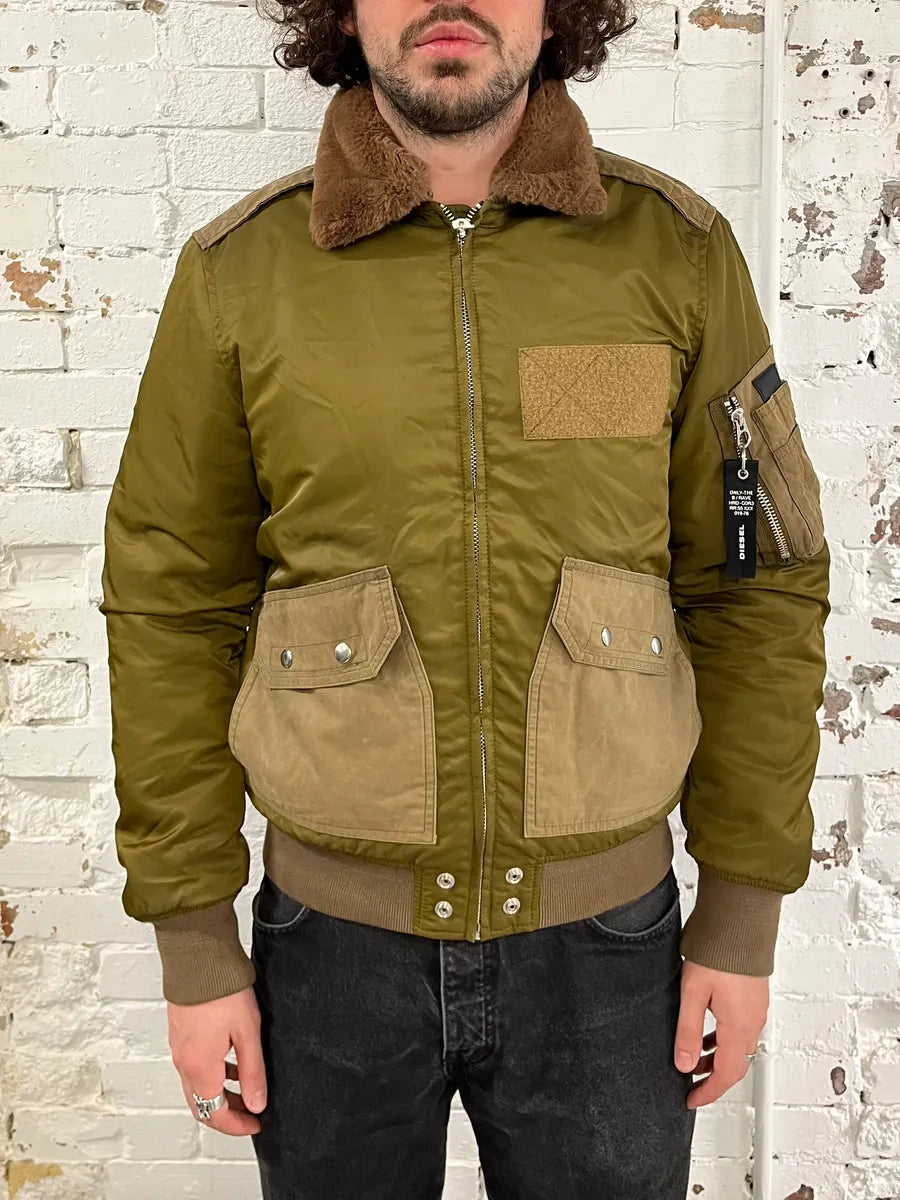 2000s Diesel Khaki Collar Cargo Bomber Jacket jknRokg 1