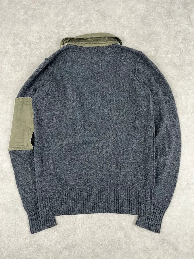 2000s Diesel Khaki Patchwork Grey Wool Polo Sweater CEJUIyN 6