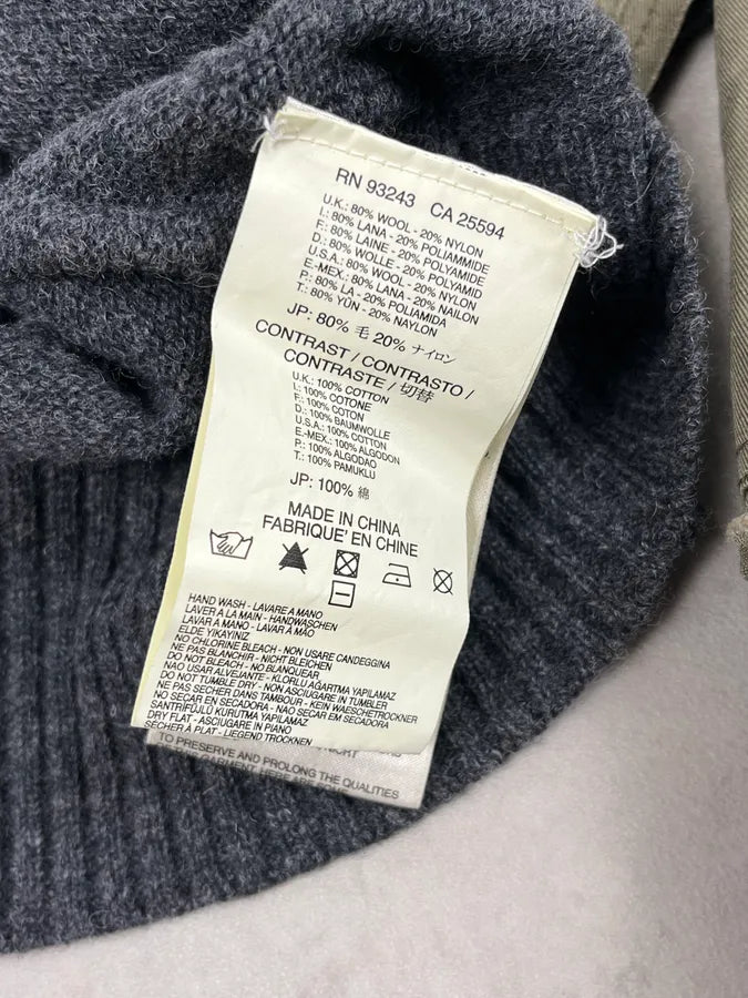 2000s Diesel Khaki Patchwork Grey Wool Polo Sweater CEJUIyN 10