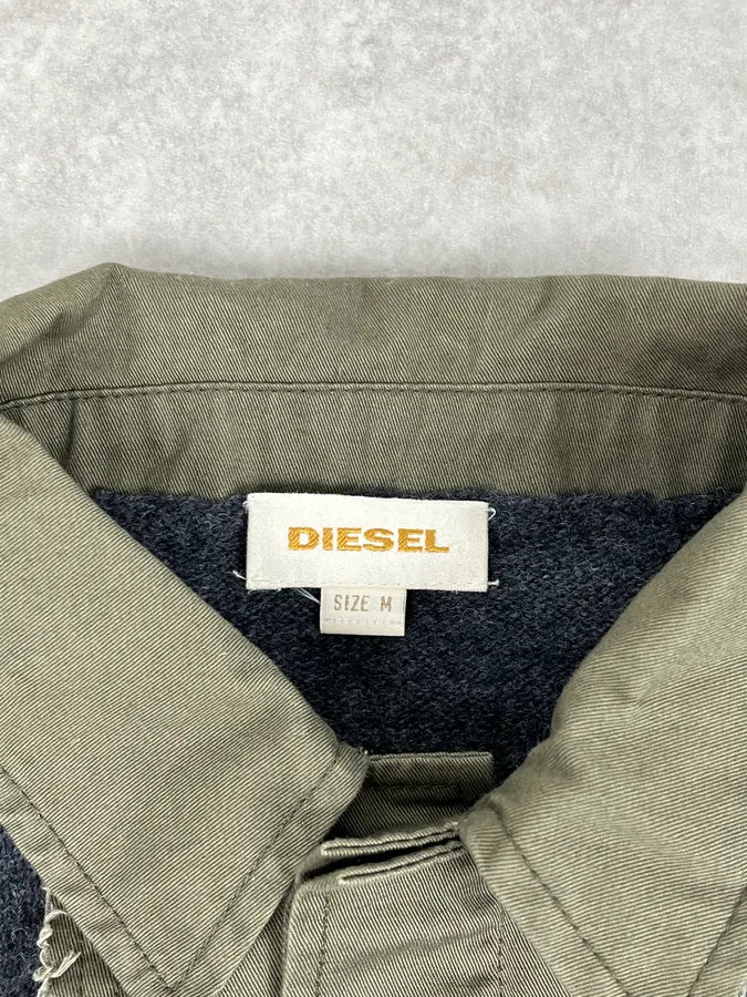 2000s Diesel Khaki Patchwork Grey Wool Polo Sweater CEJUIyN 8