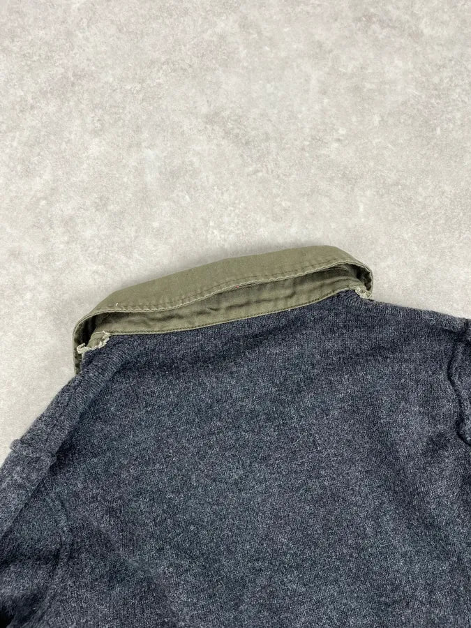 2000s Diesel Khaki Patchwork Grey Wool Polo Sweater CEJUIyN 7