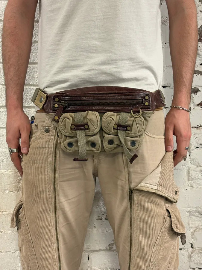 2000s Diesel Military Multi-Pocket Beige Waist Bag gKIoAzg 0