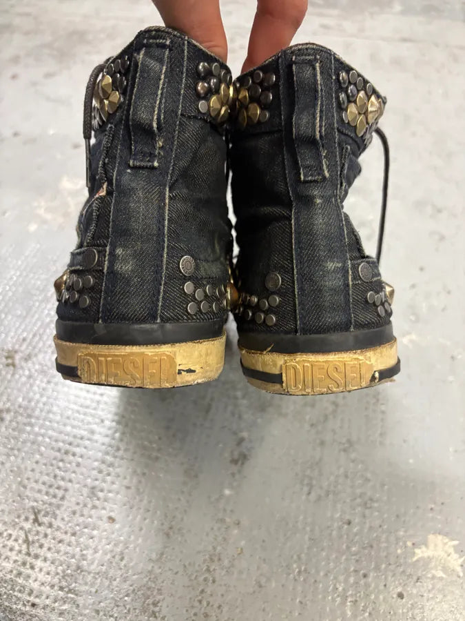 2000s Diesel Navy Denim Studded High Sneakers DwiHYDu 6