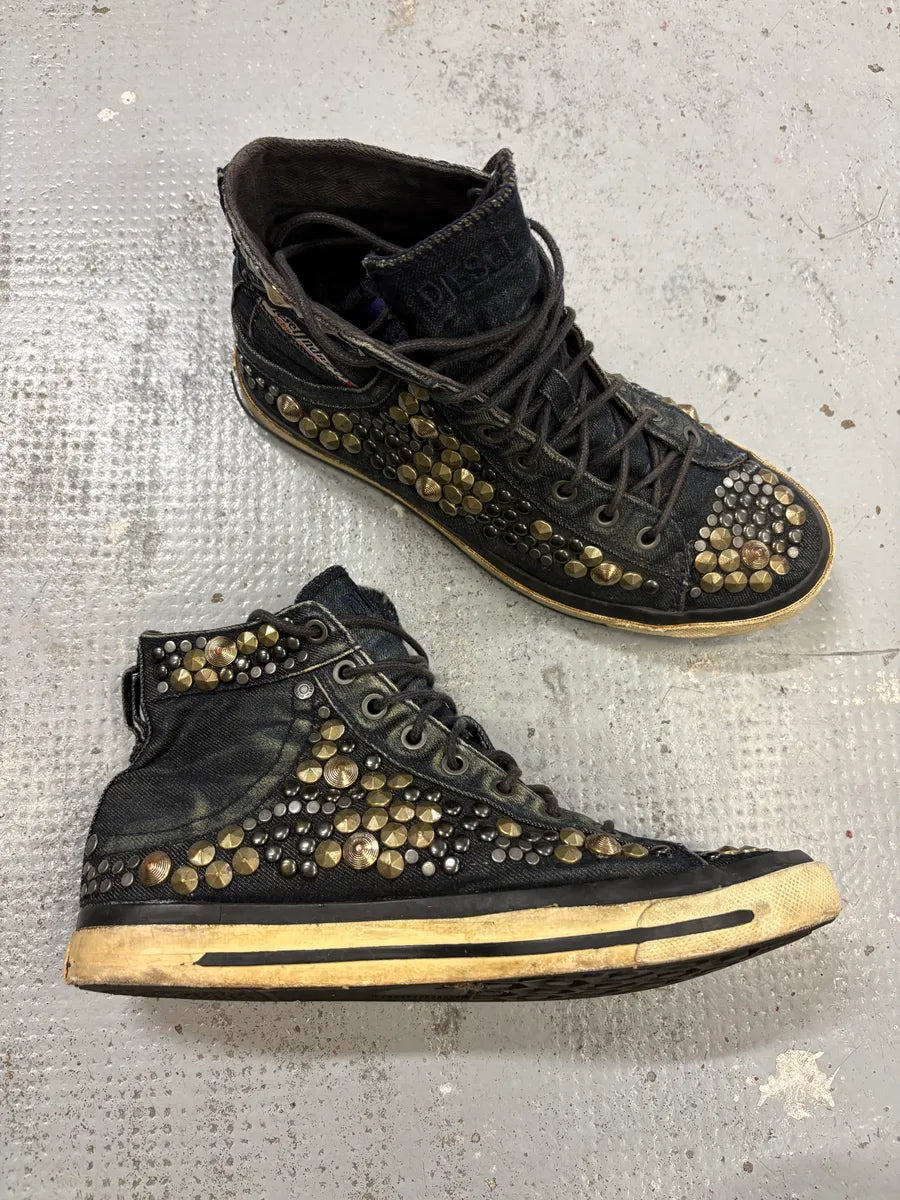 2000s Diesel Navy Denim Studded High Sneakers DwiHYDu 4
