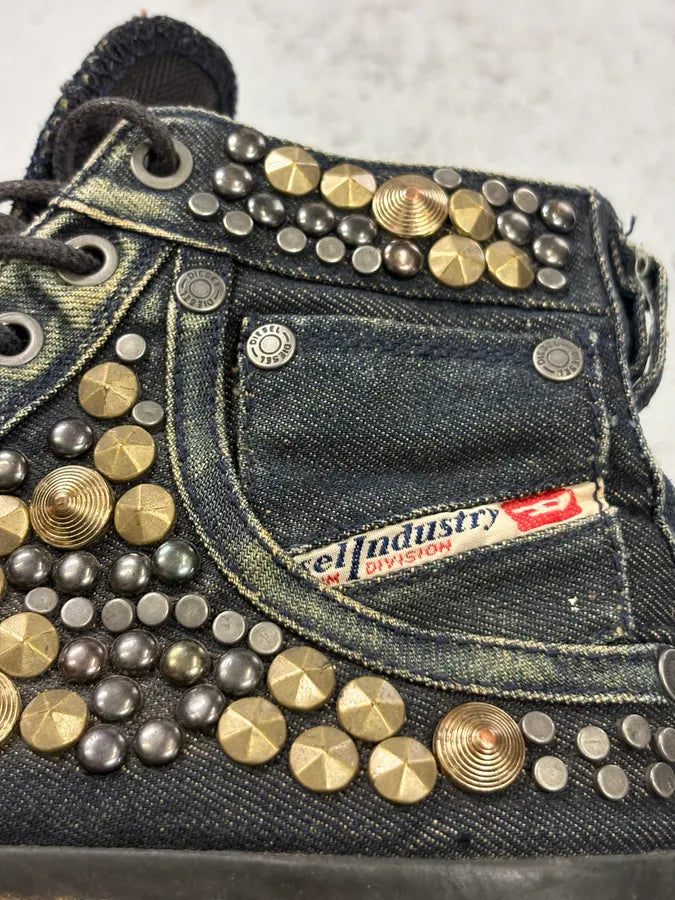2000s Diesel Navy Denim Studded High Sneakers DwiHYDu 10