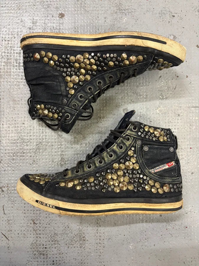 2000s Diesel Navy Denim Studded High Sneakers DwiHYDu 3