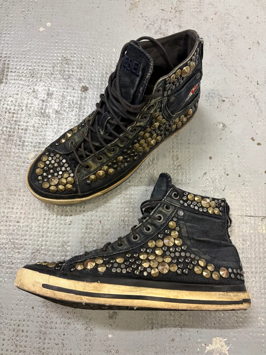 2000s Diesel Navy Denim Studded High Sneakers DwiHYDu 5