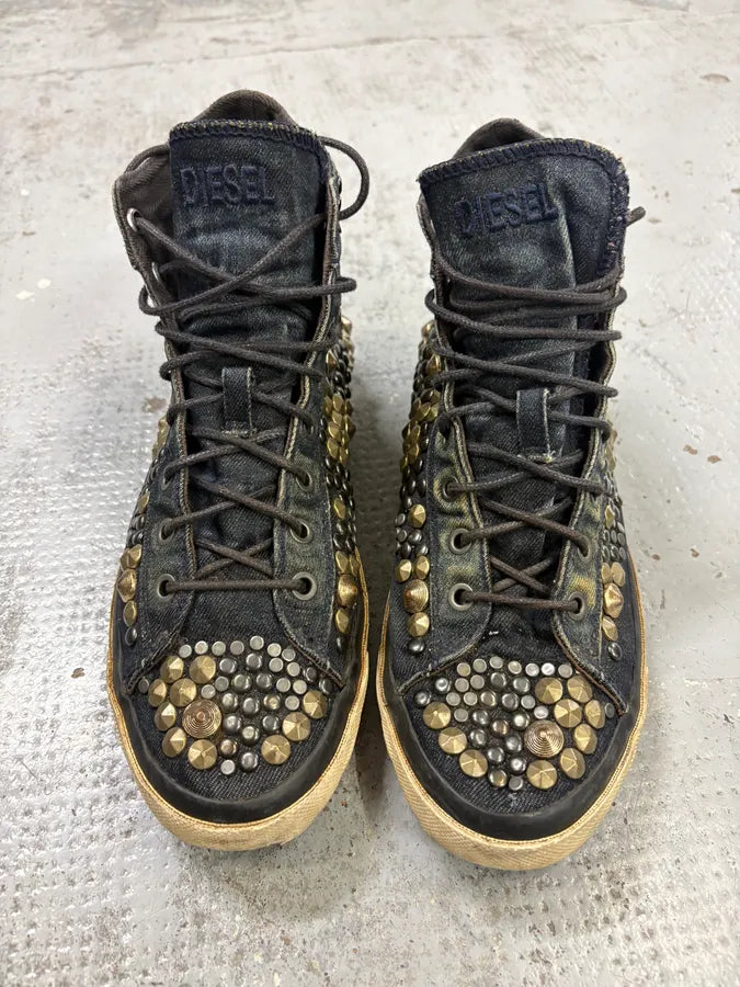 2000s Diesel Navy Denim Studded High Sneakers DwiHYDu 1