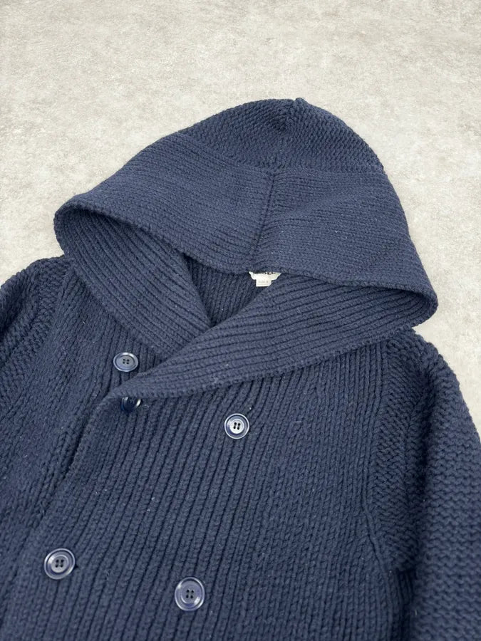 2000s Diesel Navy Wool Buttoned Officer Hooded Sweater DuGAJkR 4