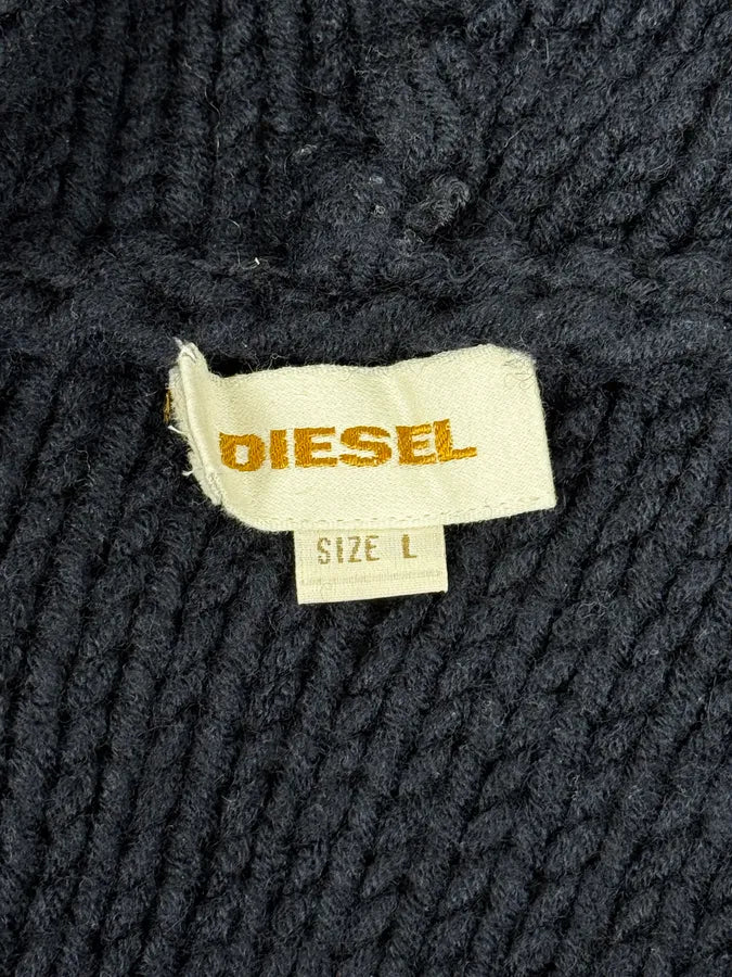 2000s Diesel Navy Wool Buttoned Officer Hooded Sweater DuGAJkR 9