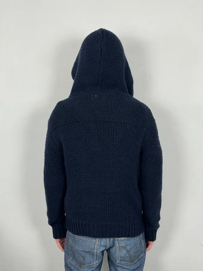 2000s Diesel Navy Wool Buttoned Officer Hooded Sweater DuGAJkR 2