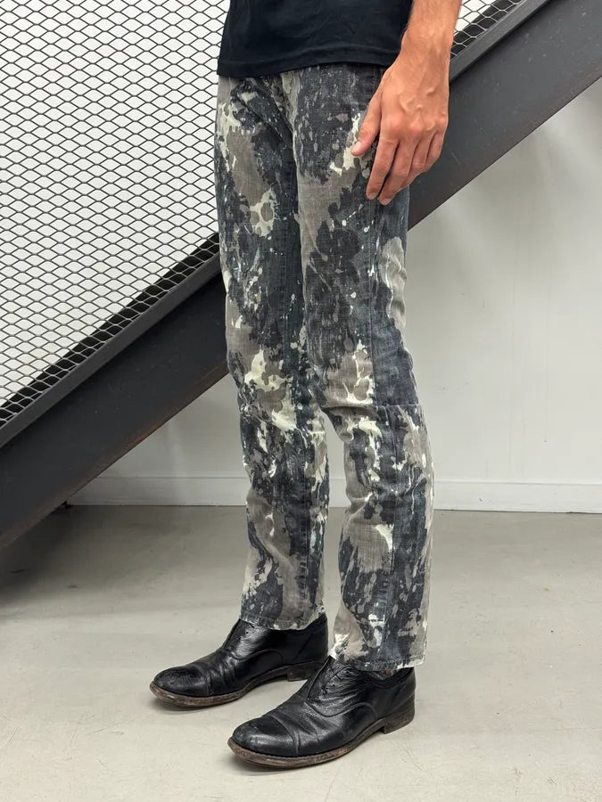 2000s Diesel Grey Tones Painted Denim Jeans RIAtZrg 2