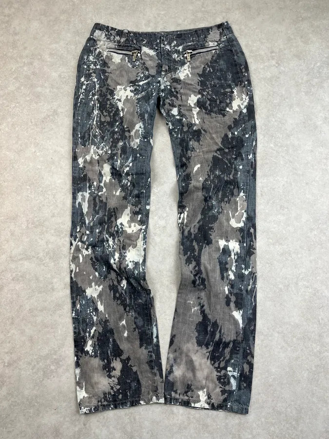 2000s Diesel Grey Tones Painted Denim Jeans RIAtZrg 0
