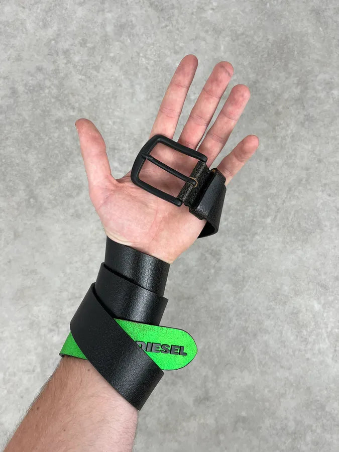 2000s Diesel Black & Green Cow Leather Belt VyjVAPE 1