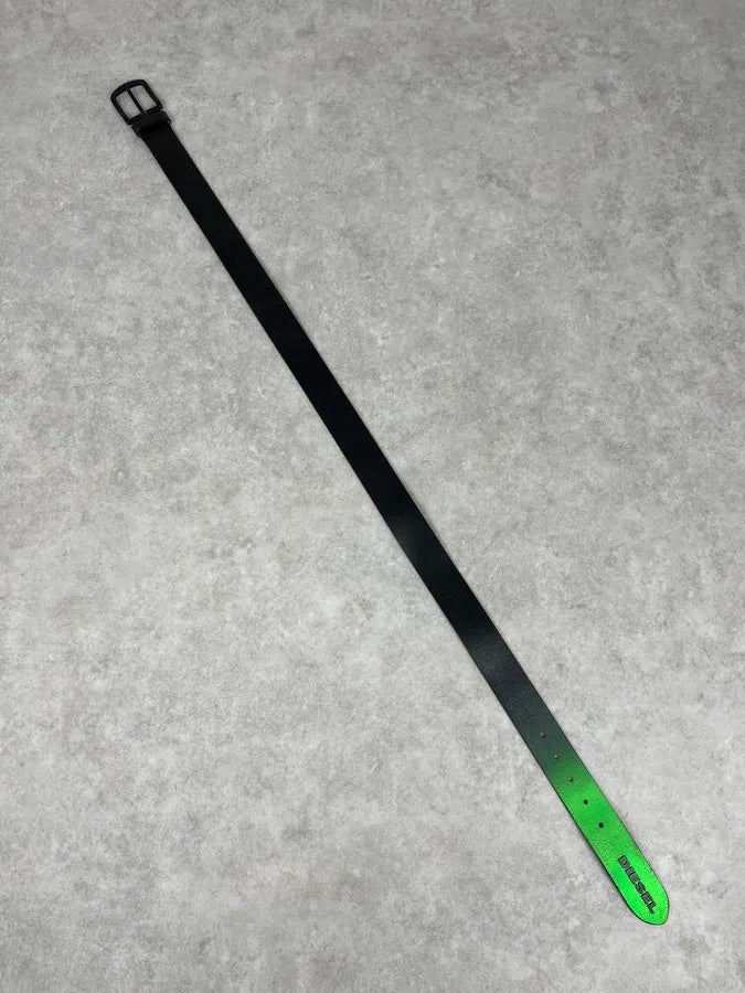2000s Diesel Black & Green Cow Leather Belt VyjVAPE 2