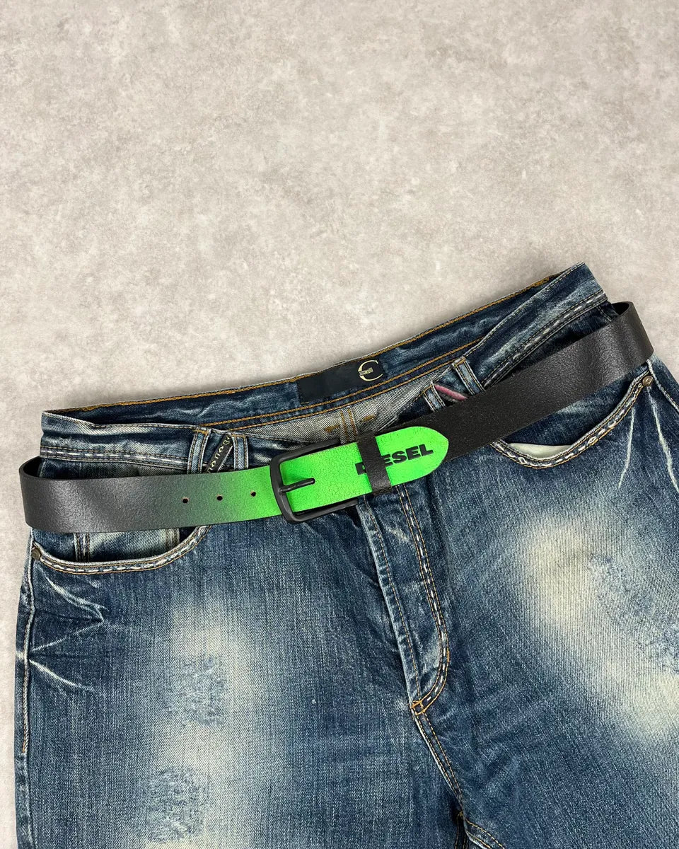 2000s Diesel Black & Green Cow Leather Belt VyjVAPE 0