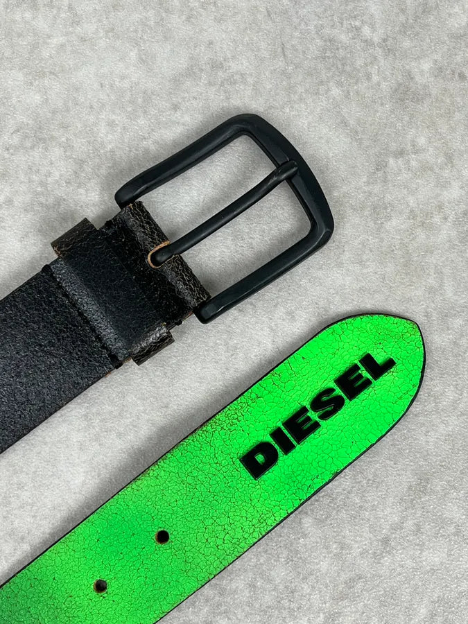 2000s Diesel Black & Green Cow Leather Belt VyjVAPE 4