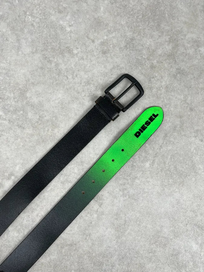 2000s Diesel Black & Green Cow Leather Belt VyjVAPE 3