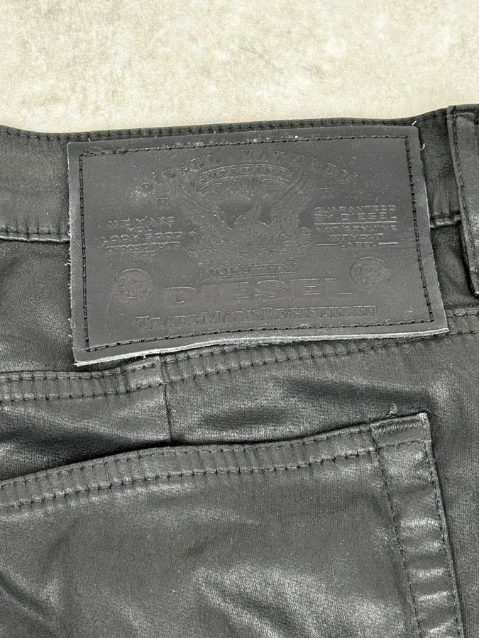 2000s Diesel Slim Black Waxed Denim Jeans pfCyyJF 8