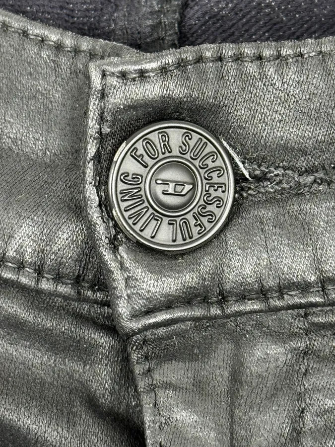 2000s Diesel Slim Black Waxed Denim Jeans pfCyyJF 9