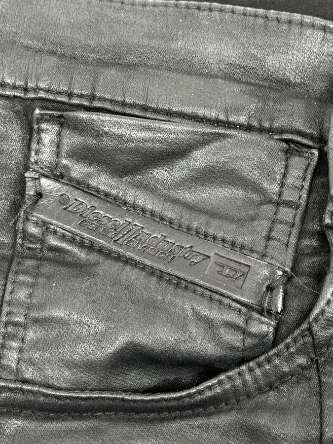 2000s Diesel Slim Black Waxed Denim Jeans pfCyyJF 7