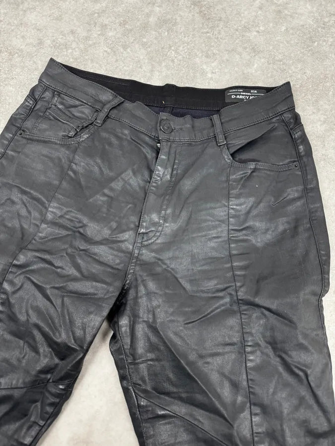 2000s Diesel Slim Black Waxed Denim Jeans pfCyyJF 5