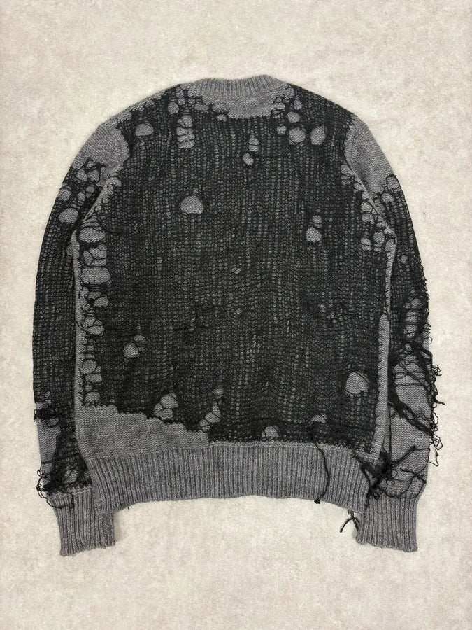 2000s Diesel Spiderweb Destroyed Grey Wool Sweater abZtlNo 5