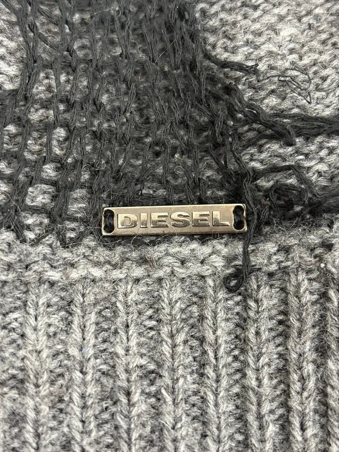 2000s Diesel Spiderweb Destroyed Grey Wool Sweater abZtlNo 8