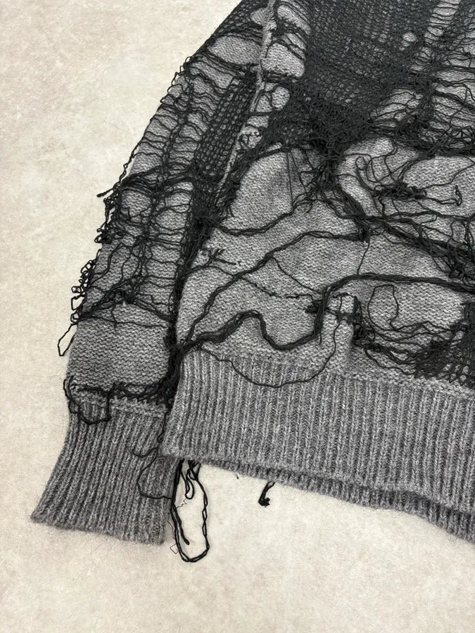 2000s Diesel Spiderweb Destroyed Grey Wool Sweater abZtlNo 6