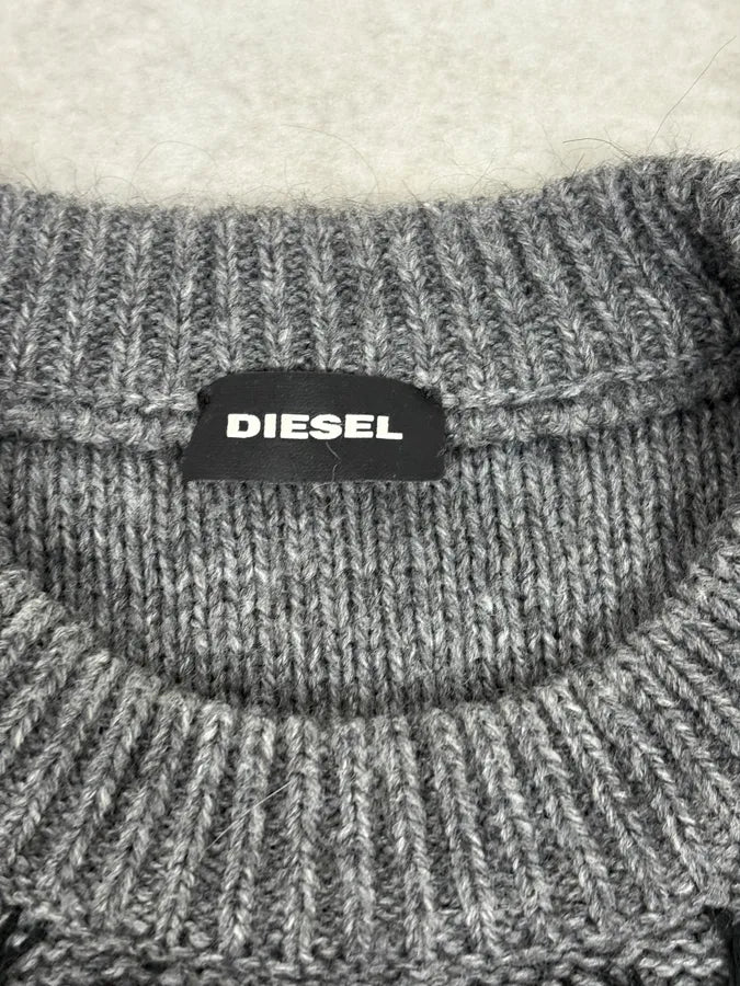 2000s Diesel Spiderweb Destroyed Grey Wool Sweater abZtlNo 9