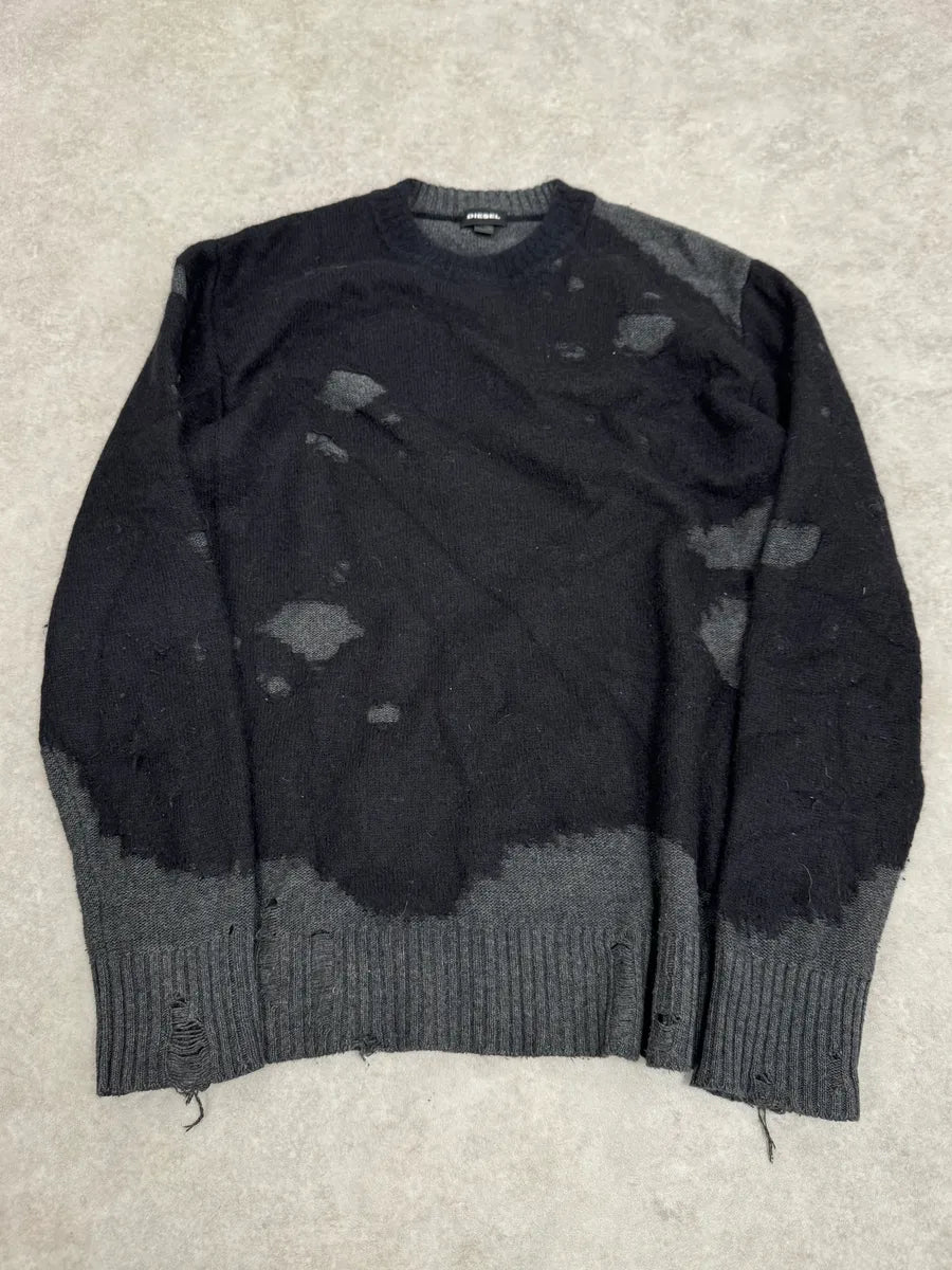 2000s Diesel Spiderweb Destroyed Grey Wool Sweater VZJoDeU 3