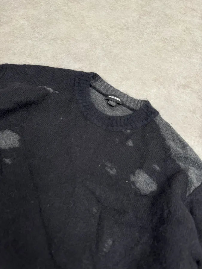 2000s Diesel Spiderweb Destroyed Grey Wool Sweater VZJoDeU 4