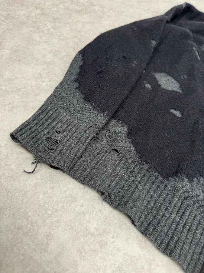 2000s Diesel Spiderweb Destroyed Grey Wool Sweater VZJoDeU 5
