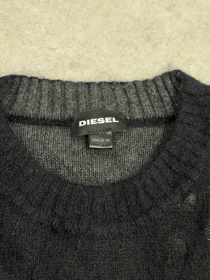 2000s Diesel Spiderweb Destroyed Grey Wool Sweater VZJoDeU 7