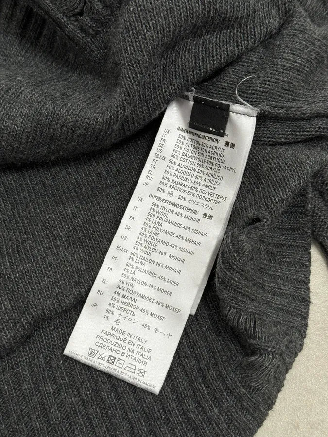 2000s Diesel Spiderweb Destroyed Grey Wool Sweater VZJoDeU 8