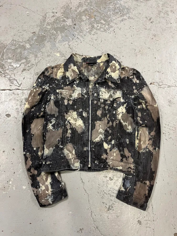 2000s Diesel Splash Abstract Painted Light Grey Denim Jacket lRkdaoG 0
