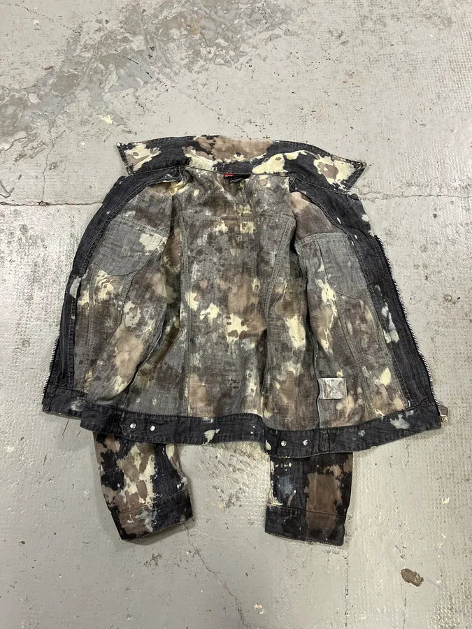 2000s Diesel Splash Abstract Painted Light Grey Denim Jacket lRkdaoG 8