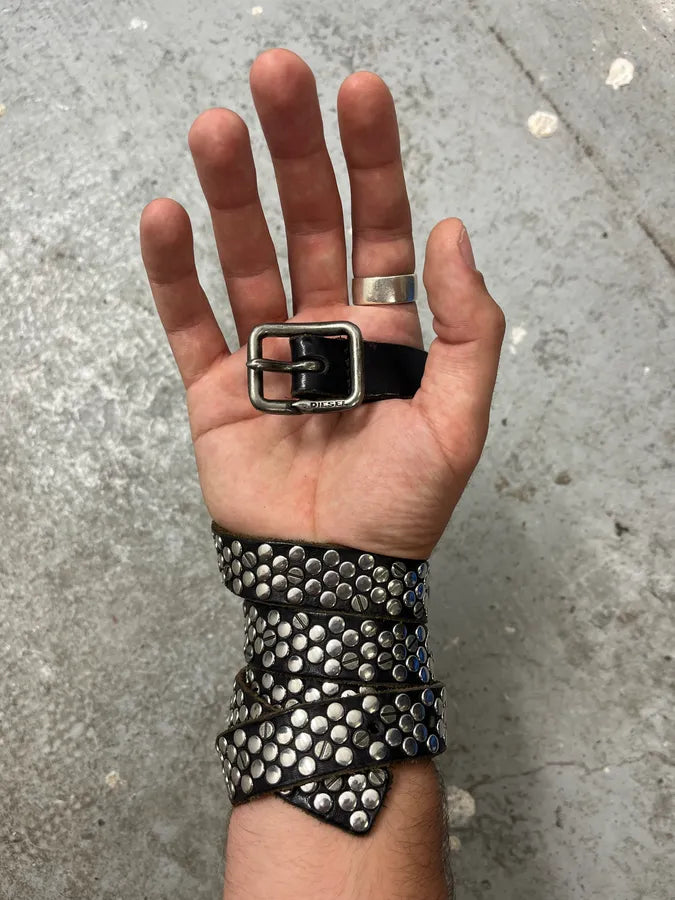 2000s Diesel Studded Black Leather Belt XJwATaR 0