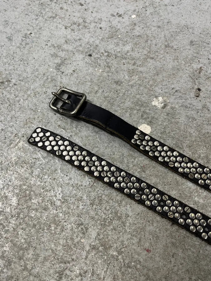2000s Diesel Studded Black Leather Belt XJwATaR 4